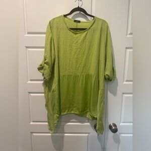 M&M Lime Green Lagen Linen Silk Blend Made in Italy OverSize Blouse Size Large
